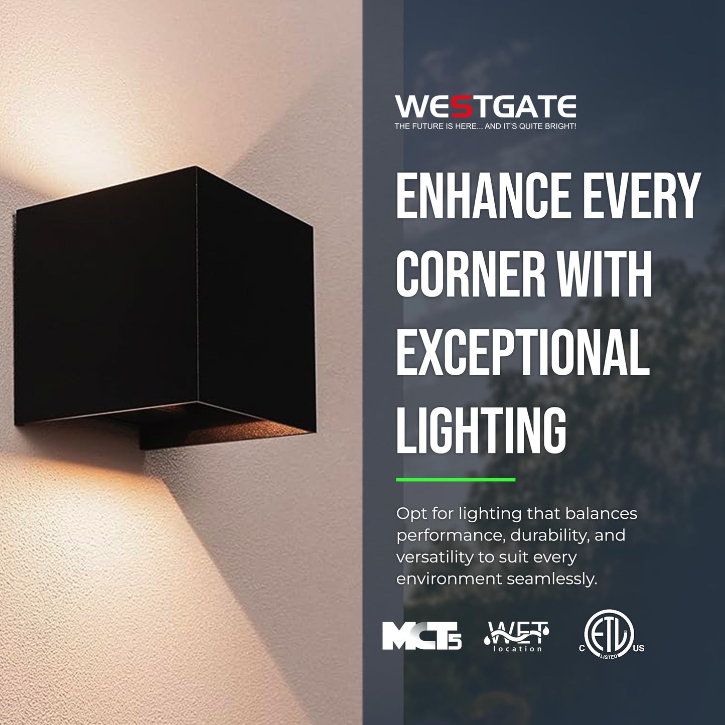 Modern Wall Light Cube - 15W Wall Cube with 70,000 Hour Lifespan - 2700K/3000K/3500K/4000K/5000K Color Changing Options in Aluminum Housing