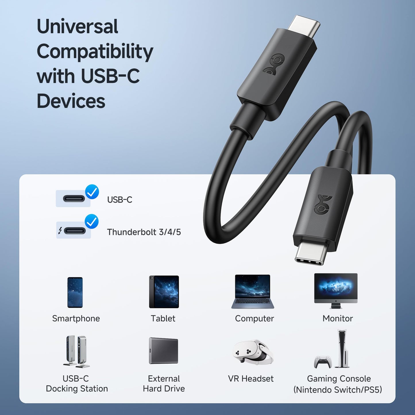 Cable Matters 20Gbps USB C to USB C Monitor Cable - 6ft / 1.8m, Supports Up to [8K@30Hz / 4K@120Hz Video, 240W Charging, 20Gbps Data Transfer], USBC