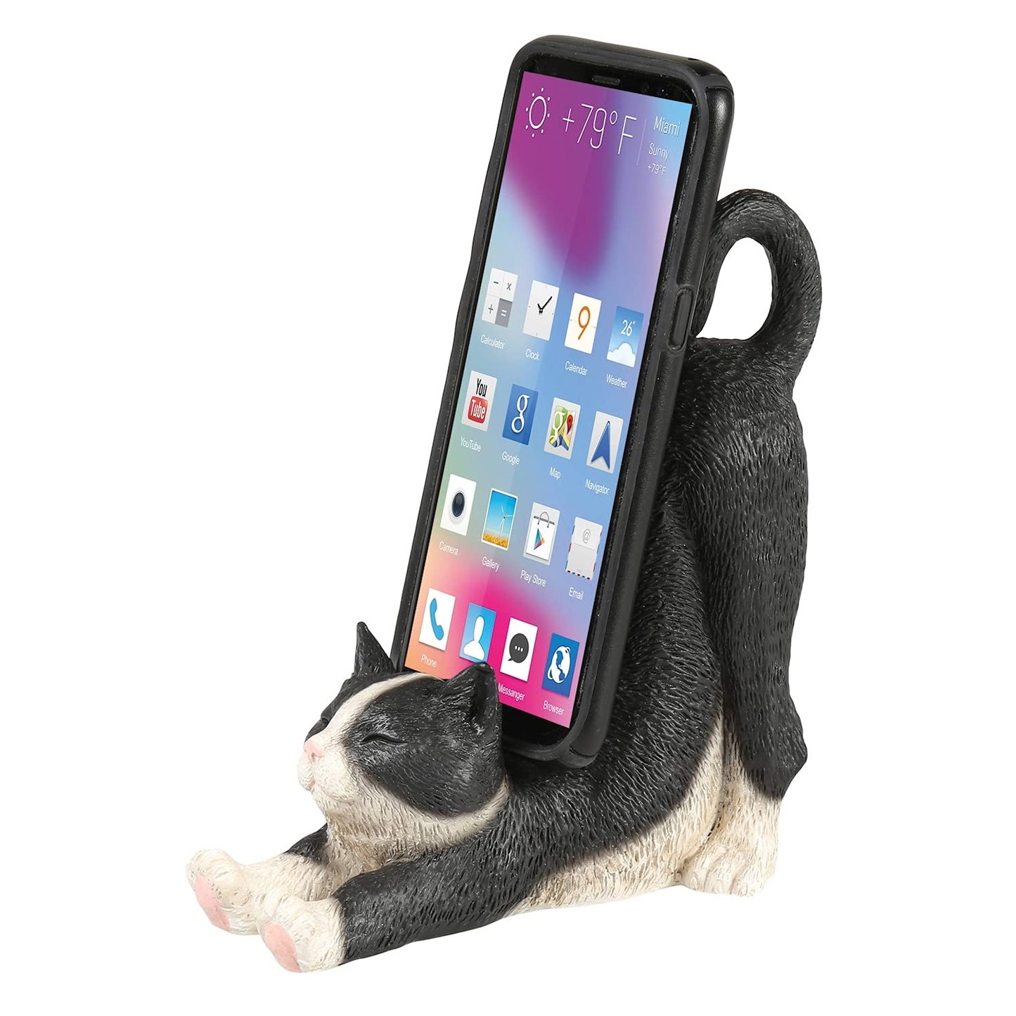 WHAT ON EARTH Cat Cell Phone Stand for Desk Cute Phone Holder for Desk Cat Desk Accessories for iPhone or Android, Black Cat