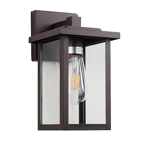 ACLand Oil Rubbed Bronze Outdoor Wall Light Fixture, Waterproof Clear Glass Shade Outdoor Sconce Lighting with E26 Sockets, 11" Exterior Lantern