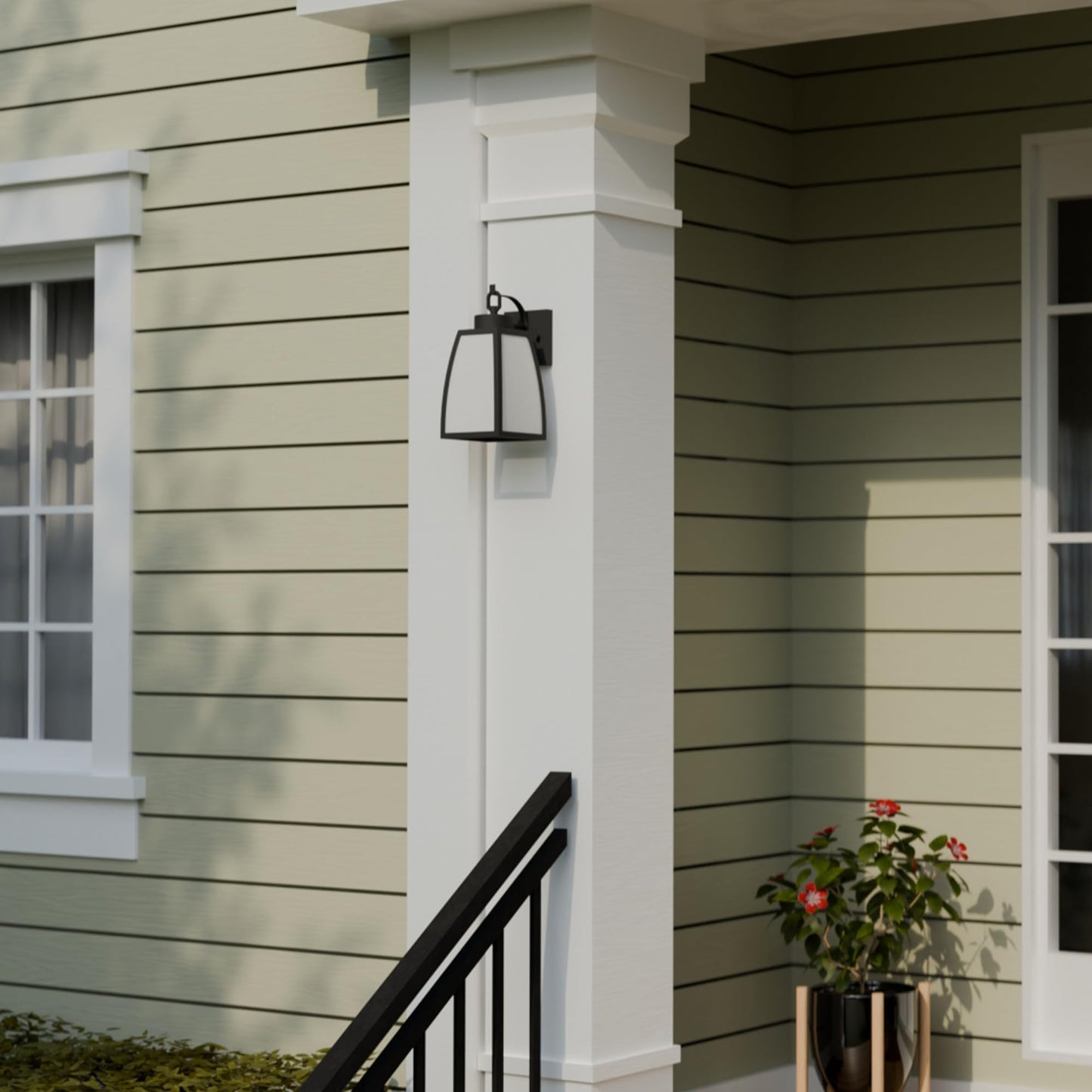 Globe Electric 60000166 1-Light Outdoor Wall Sconce, Matte Black, Frosted Glass