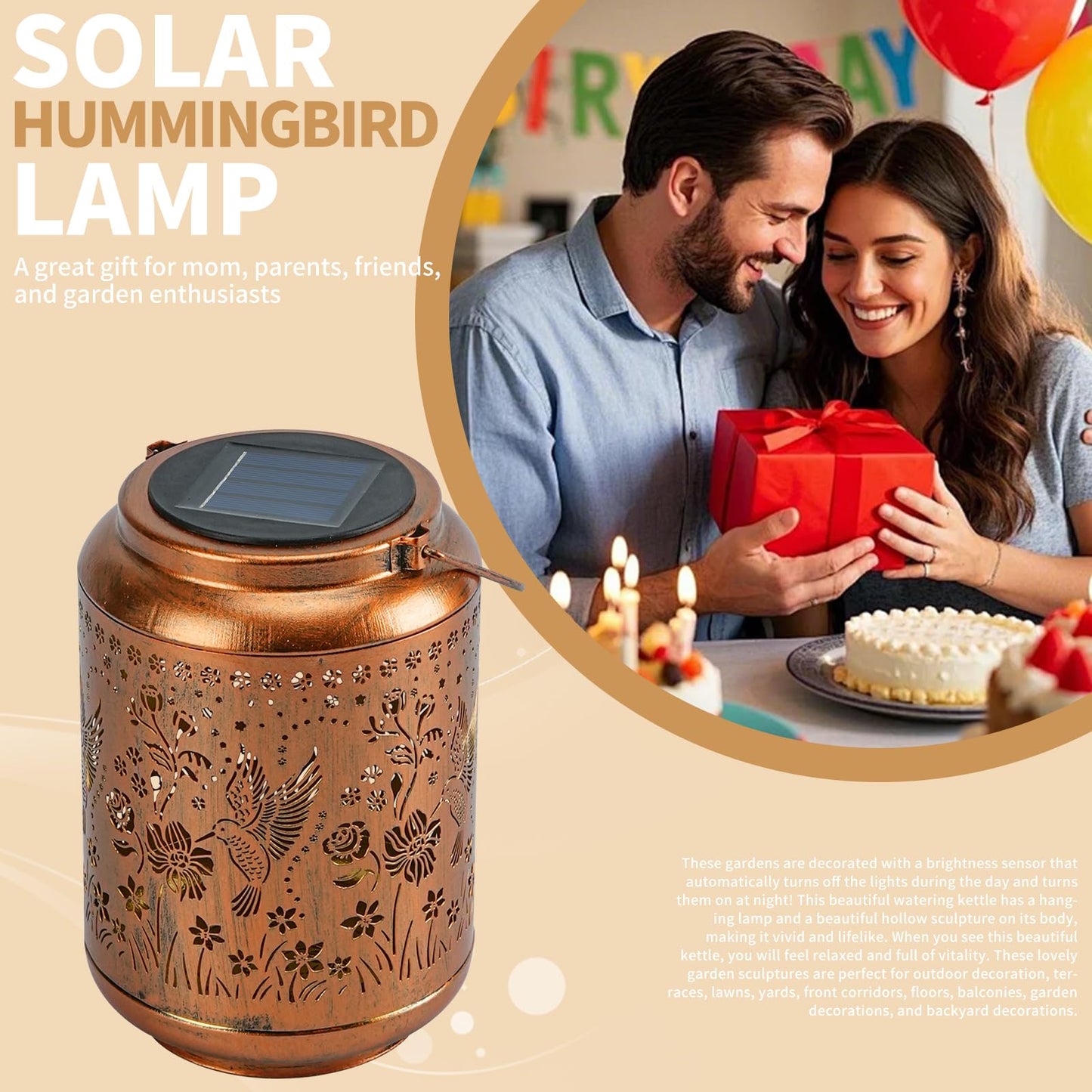 Solar Outdoor Waterproof Hummingbird Garden Decorative Lights, Outdoor Hanging Solar Lanterns, Gifts for Ladies Mom Grandma, for Patio, Deck