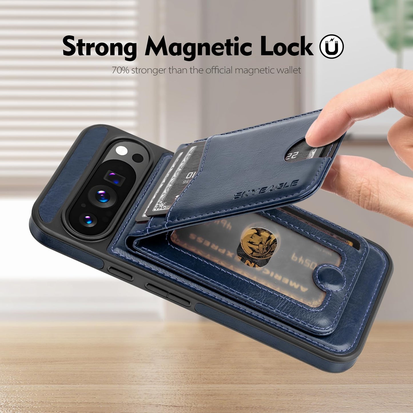 SkyEagle Compatible with Magsafe 2 in 1 Detachable Google Pixel 9 Pro XL Wallet Case with Card Holder,Women Men Magnetic PU Leather Phone Case RFID