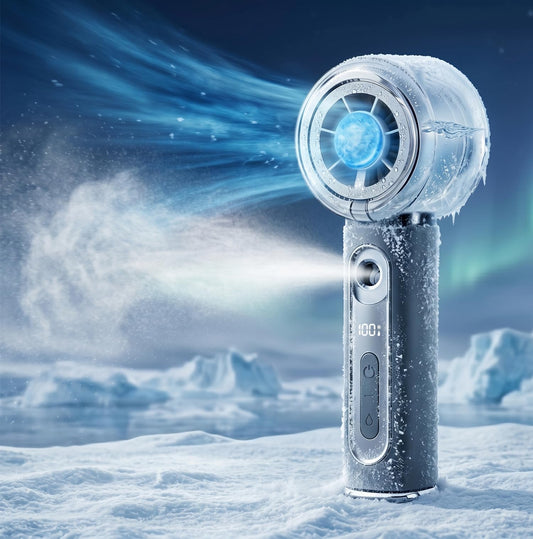 Portable Handheld Misting Fan with Ice Cooling Plate, Personal Mini Hand Held Mister Fan Water Spray, Desk Turbo Fans Rechargeable 17000RPM Blow Cold