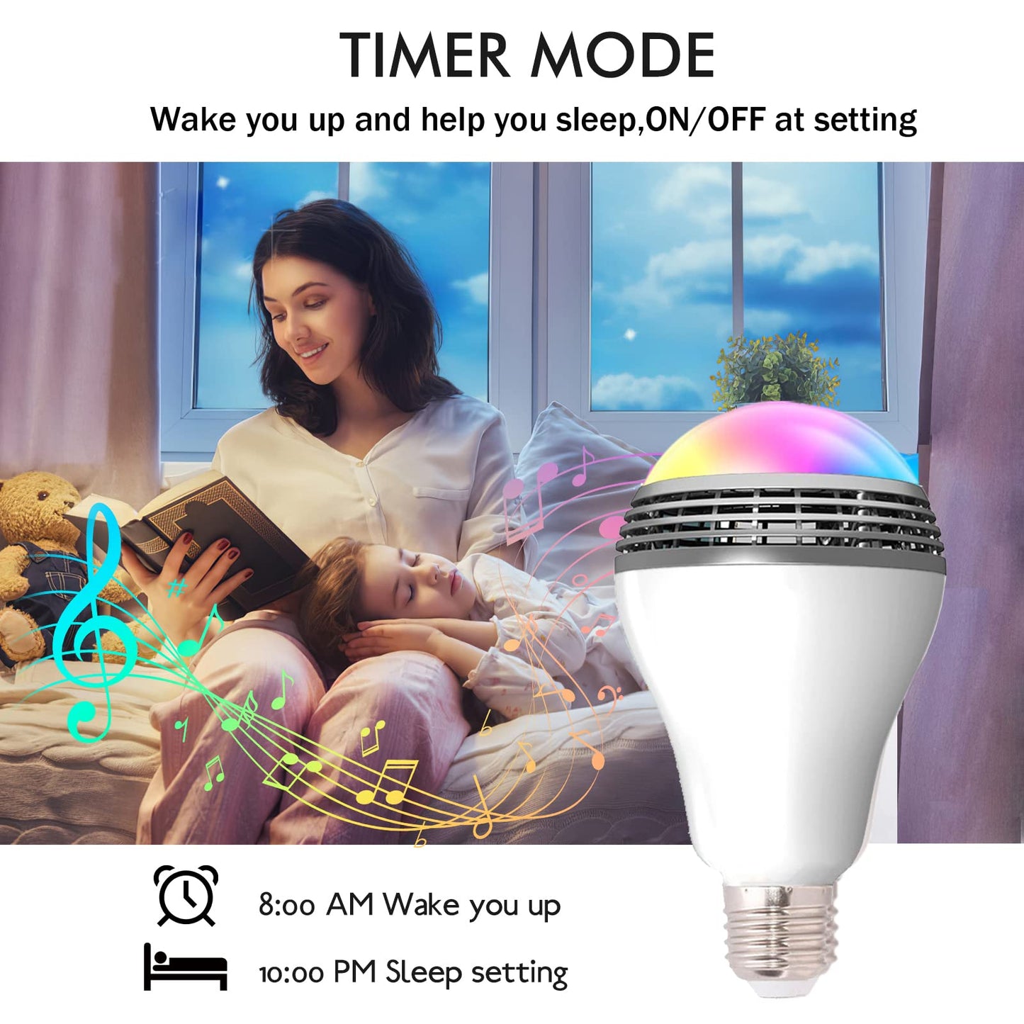 Genolite Smart Light Bulb with Bluetooth Speaker 7W 350lm 2700-6500k E27 Controlled RGB Multi Color Adjustable and Dimmable by Wireless APP Music