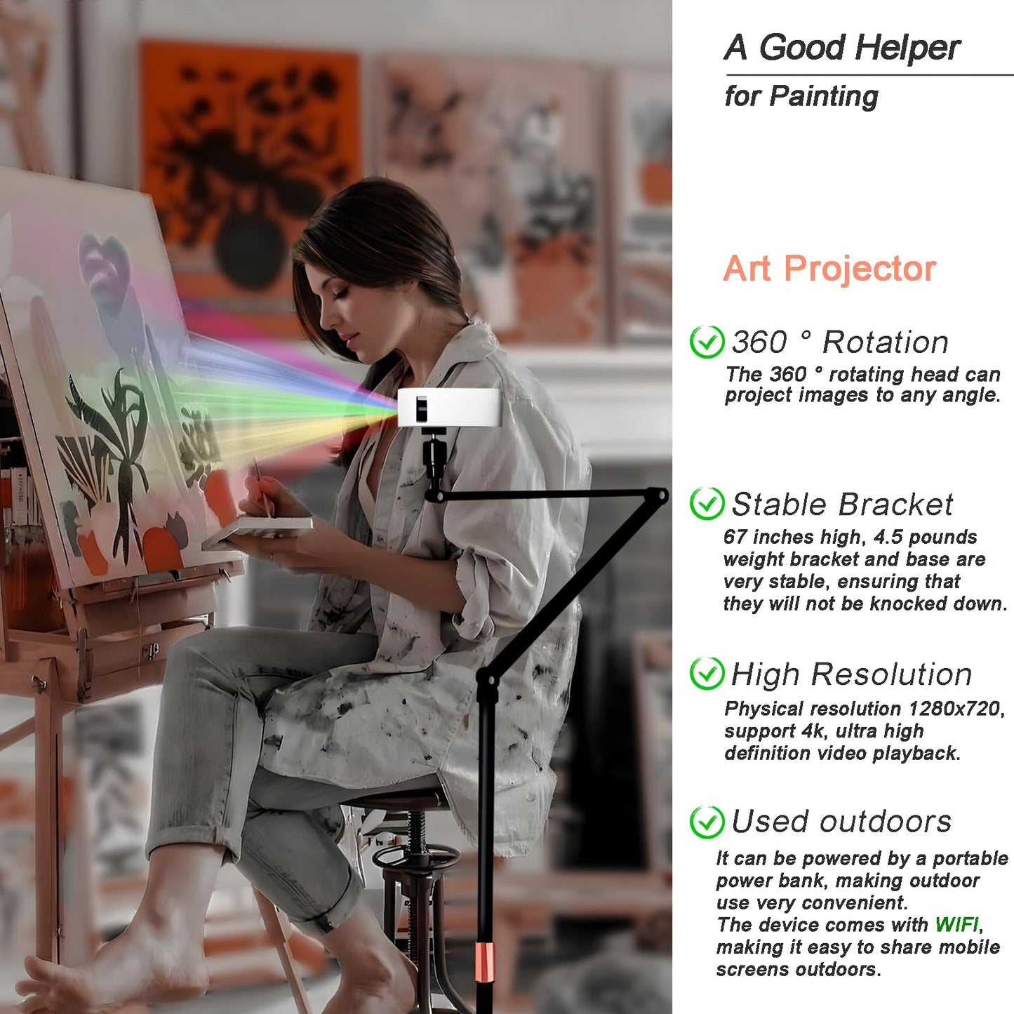 GIKUCNZL Drawing Projector, Art Projector for Tracing, Projector for Drawing, Tracing Drawing Tool Smart Sketcher Projector, Mini Portable Smart Phone