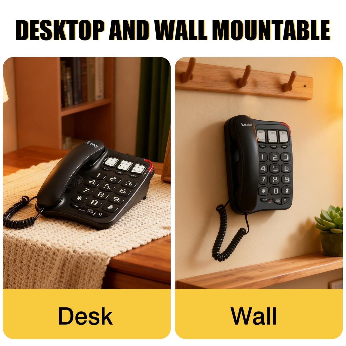 Excelltel Landline Phones for Seniors, Corded Big Button Phone with Photo Speed Dial, Volume Control, Speakerphone, Flash Alert, Easy-to-Use Desk