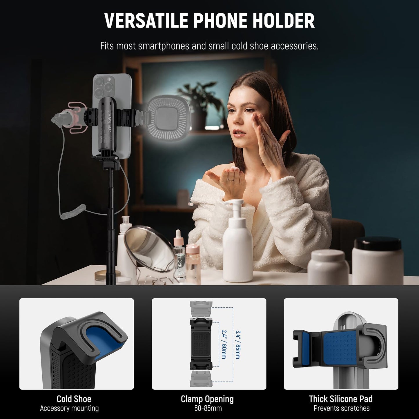 NEEWER Selfie Stick with Detachable Bluetooth Remote Shutter, Lightweight Foldable Travel Tripod for iPhone for YouTube/TikTok Vlogs Live Streaming