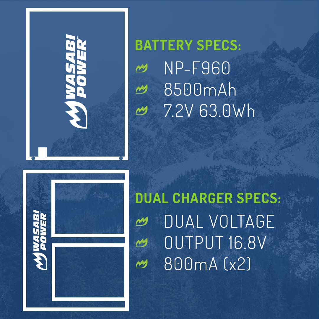 Wasabi Power Battery (2-Pack) and Dual Charger for Sony NP-F950, NP-F960, NP-F970, NP-F975 (L Series)