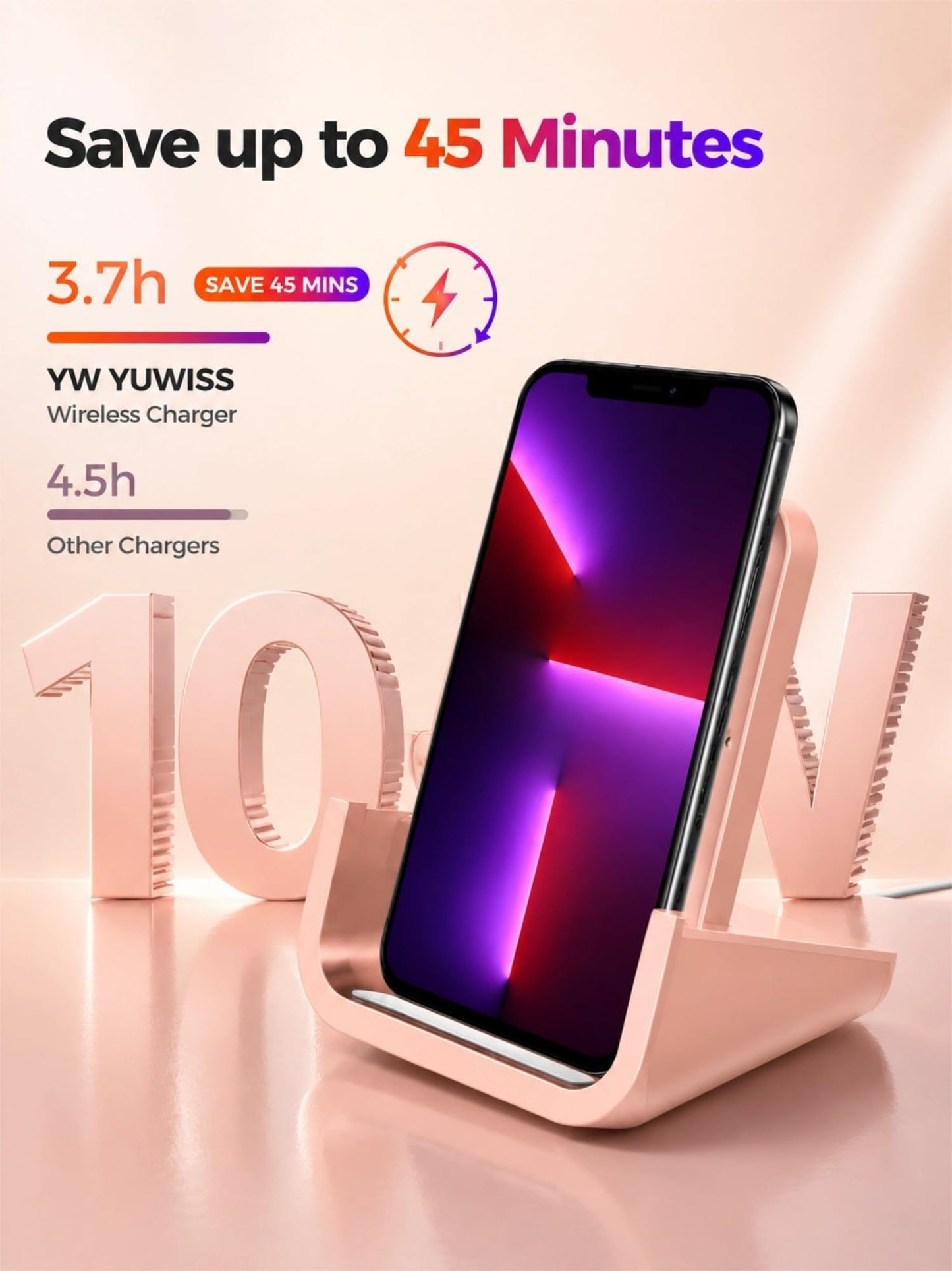 Wireless Charger YUWISS Wireless Charging Stand Cordless Charger 10/7.5/5W Compatible with iPhone 14 13 12/12 /11Pro Max/XR/XS Max/XS/X/8/8Plus Galaxy