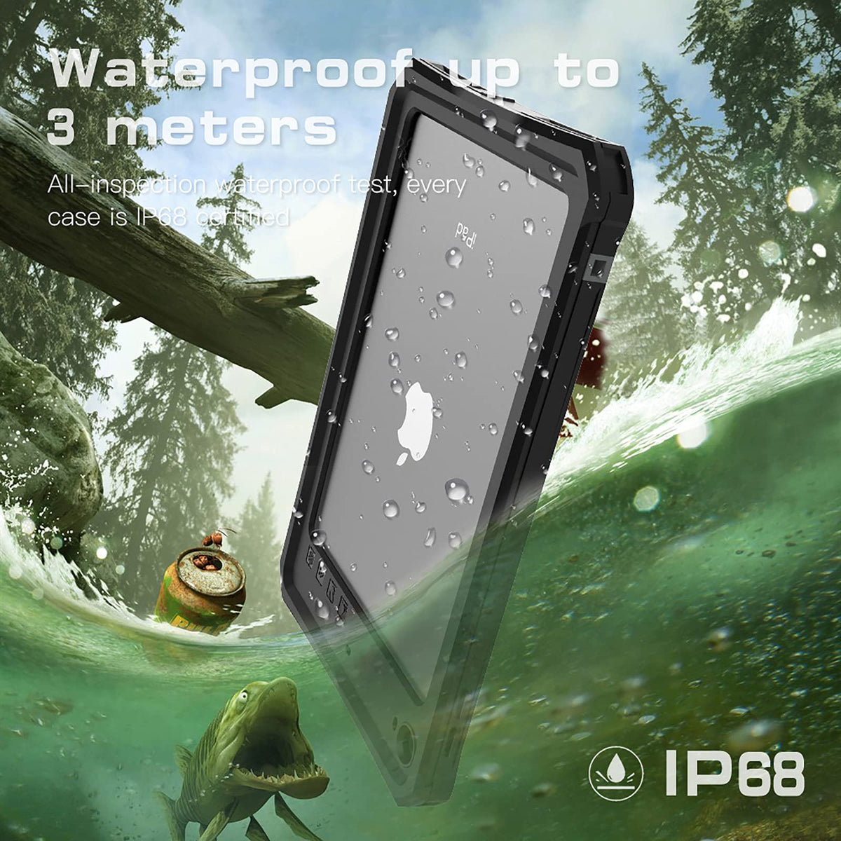 ShellBox Case for iPad mini 5/4 7.9 Inches,Full-Body Protective Bumper Case,with Pencil Holder,Rugged Folding Kickstand,Lanyard,IP68 Waterproof