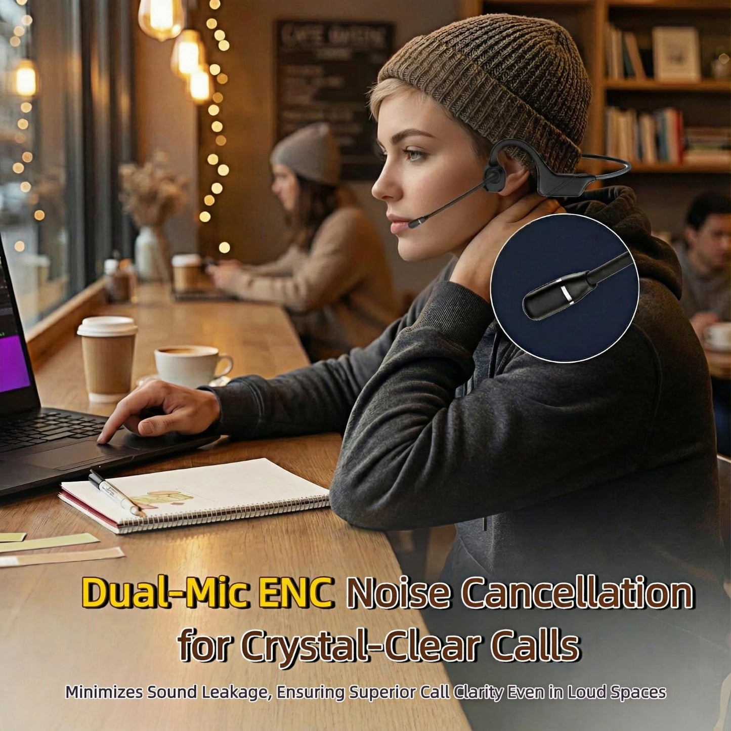 Bone Conduction Headphones with AI Noise-Canceling Mic, Double-Tap Mute, Bluetooth 5.4 Dual Device, Open-Ear Safe for Truck Drivers, All-Day Comfort…