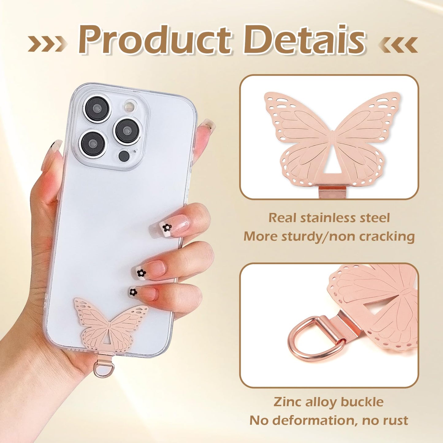 Koceci 5 PCS Matal Phone Tether Tab, Butterfly Cell Phone Tether Tab, 0.3MM Thin Stainless Steel Smartphone Tabs (5 Colors)