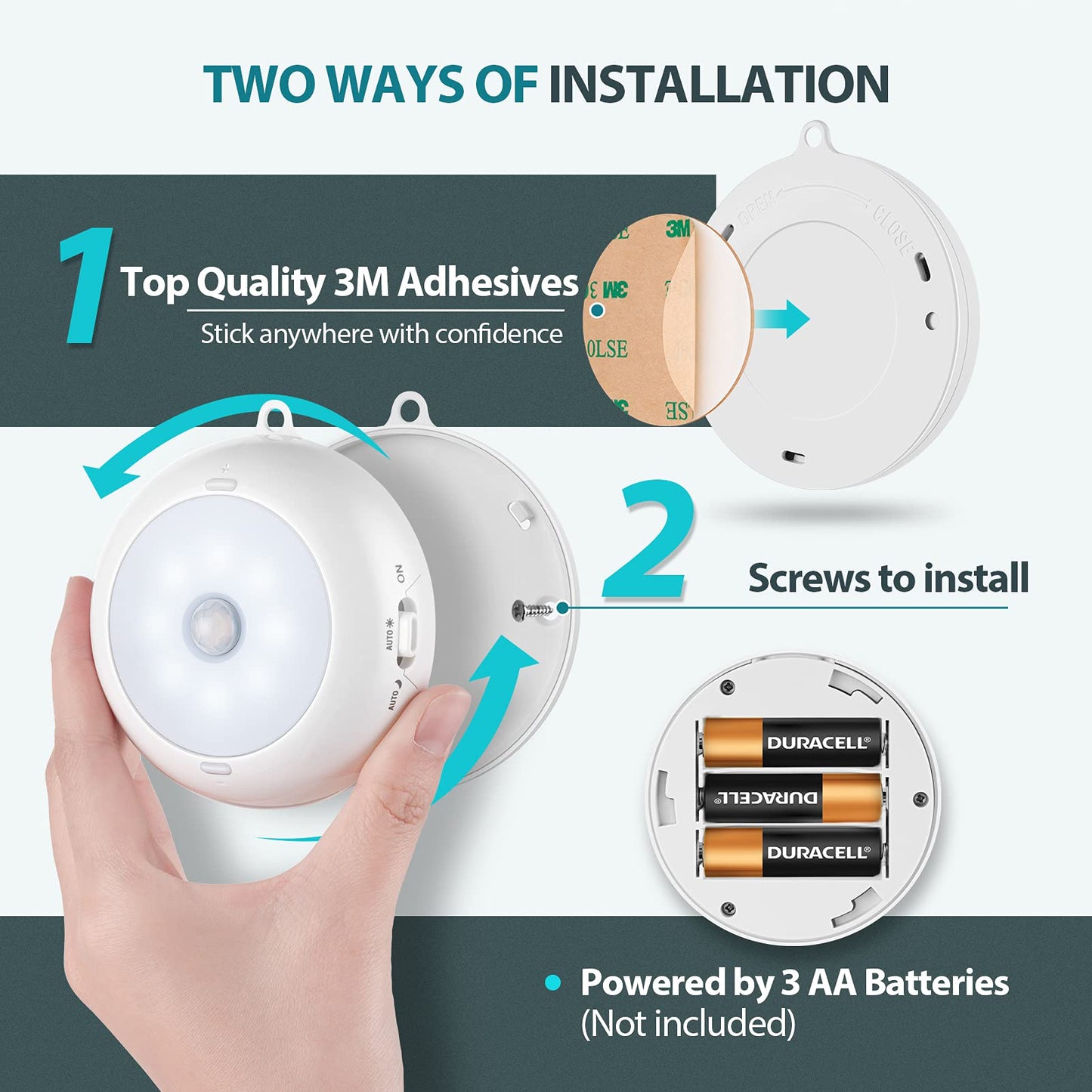 Alivation Motion Sensor Light Indoor, LED Closet Light Battery Operated, Night Light Under Cabinet Lighting, 3 AA Battery Powered, Puck Lights