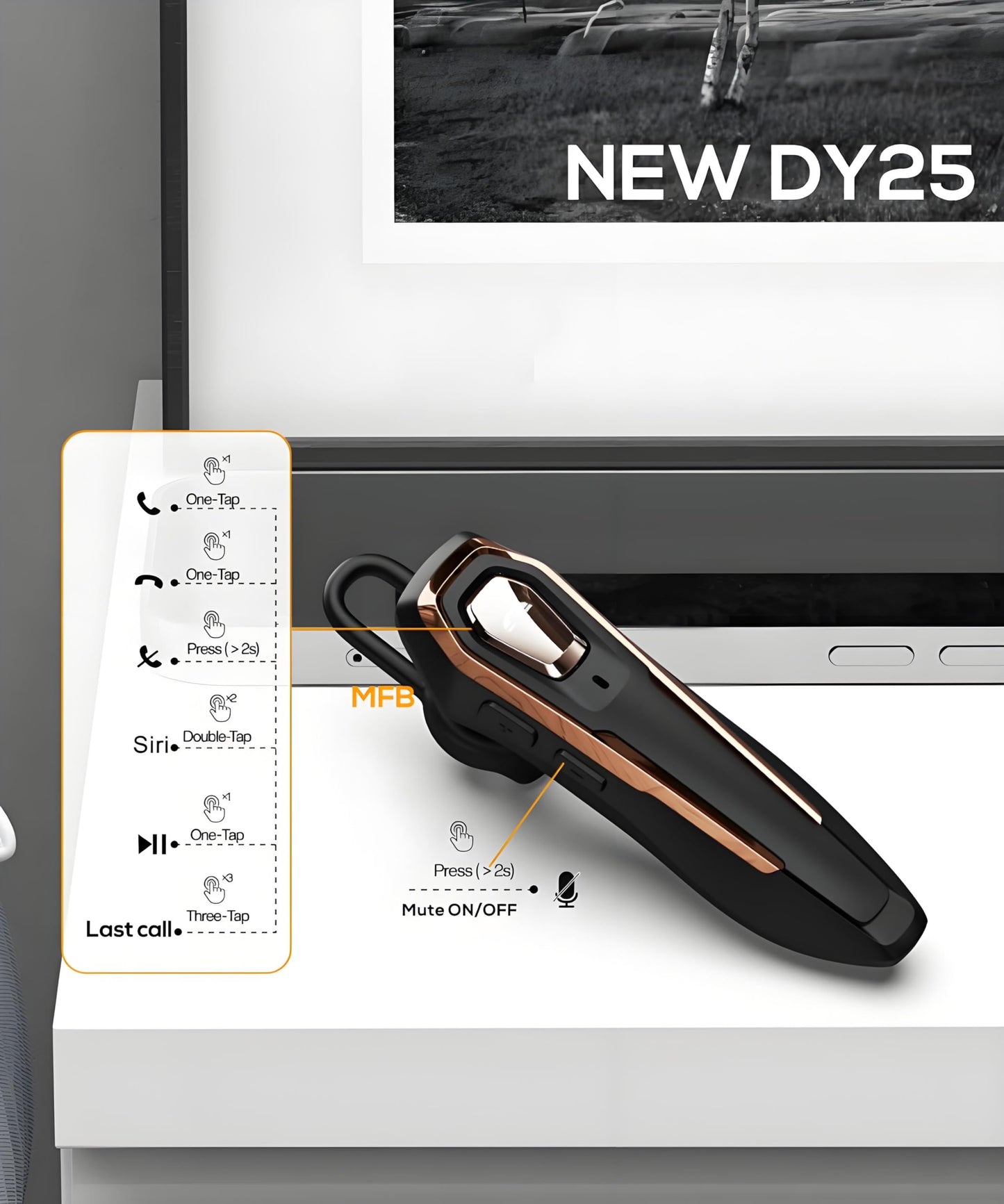 BEVCEFCC Hands-Free Bluetooth Headset V5.4, Bluetooth Earpiece Noise Canceling, 36Hrs Talk Time, Single Ear Headset for Work, Lightweight Wireless
