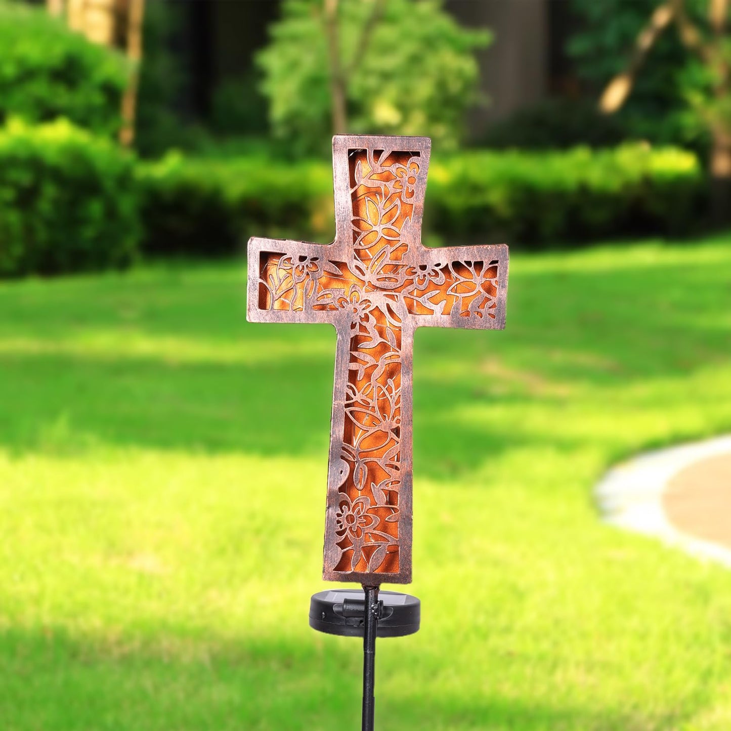 Solar Cross Garden Stake Lights 38inch Metal Outdoor Waterproof Memorial Garden Decor 2 Lighting Modes Cemetery Decorations for Grave for Remembrance