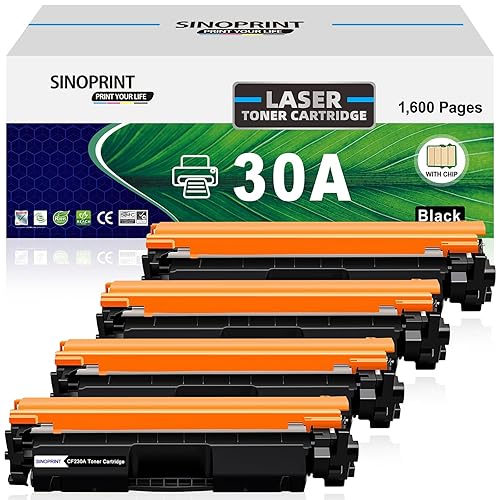 SINOPRINT CF230A 30A Black MFP M227fdw Toner Cartridge 4 Pack Compatible Replacement for HP 30X CF230X for HP Pro M203dw MFP M227fdw M227fdn M203dn