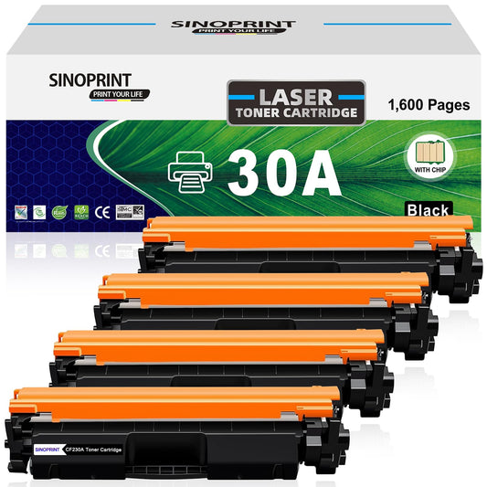 SINOPRINT CF230A 30A Black MFP M227fdw Toner Cartridge 4 Pack Compatible Replacement for HP 30X CF230X for HP Pro M203dw MFP M227fdw M227fdn M203dn