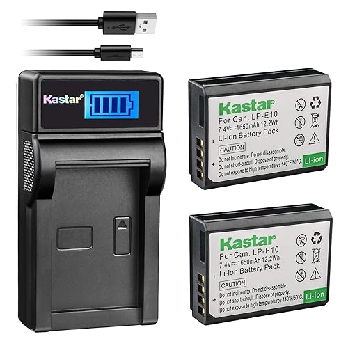 Kastar Battery Pack (X2) & Slim LCD Charger for LP-E10, LC-E10 and EOS 1100D, 1200D, Rebel T3, T5, Kiss X50, X70 DSLR Cameras & LPE10 Grip