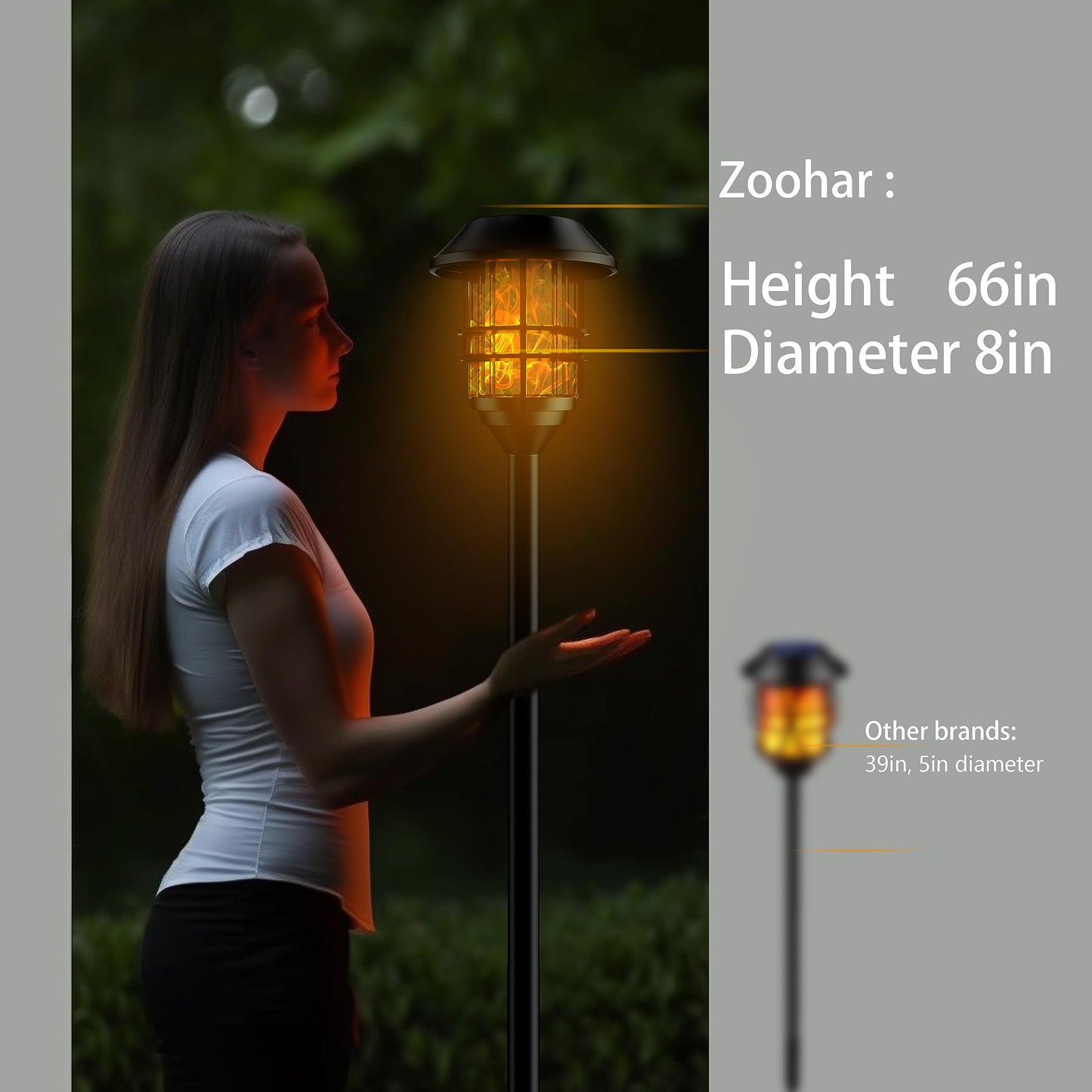 ZOOHAR Solar Outdoor Lights,Extra-Tall Solar Torches with Flickering Flame 4-Pack Waterproof Garden Lights,Stainless Steel Pathway Lighting Garden