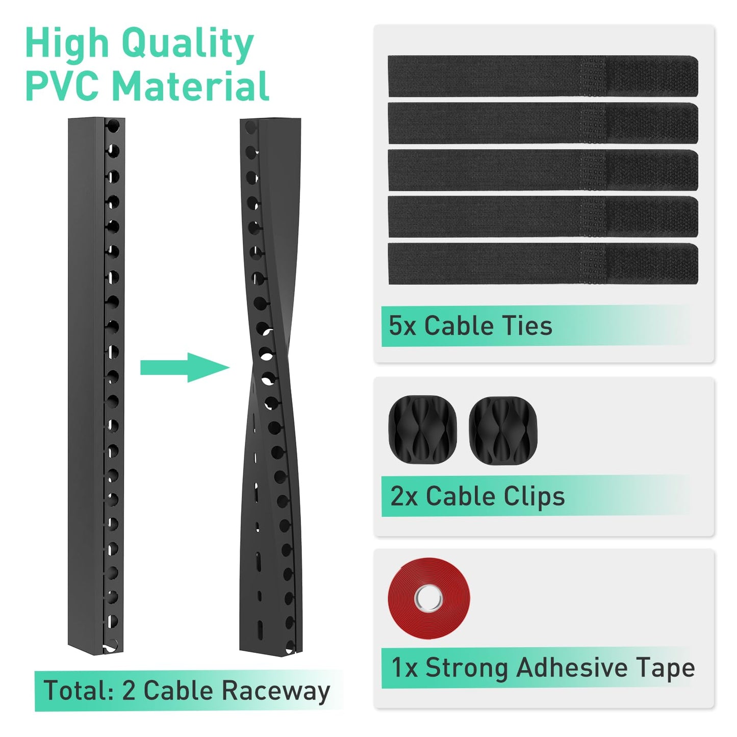 ENONCI Updated Cable Raceway Kit - 77 (5x15.4) Inch Open Slot Wire Covers for Cords, Under Desk Cable Management System to Hide Under