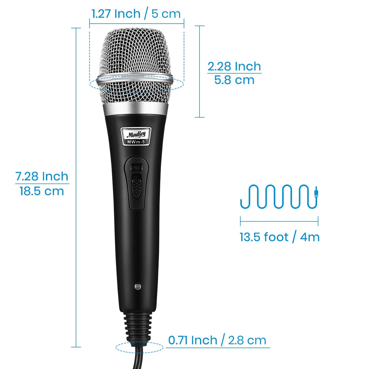 Moukey Karaoke Microphone, Dynamic Microphone with 13 ft Cable, Metal Handheld Cardioid Wired Mic, XLR Microphone for Singing, Compatible w/Karaoke