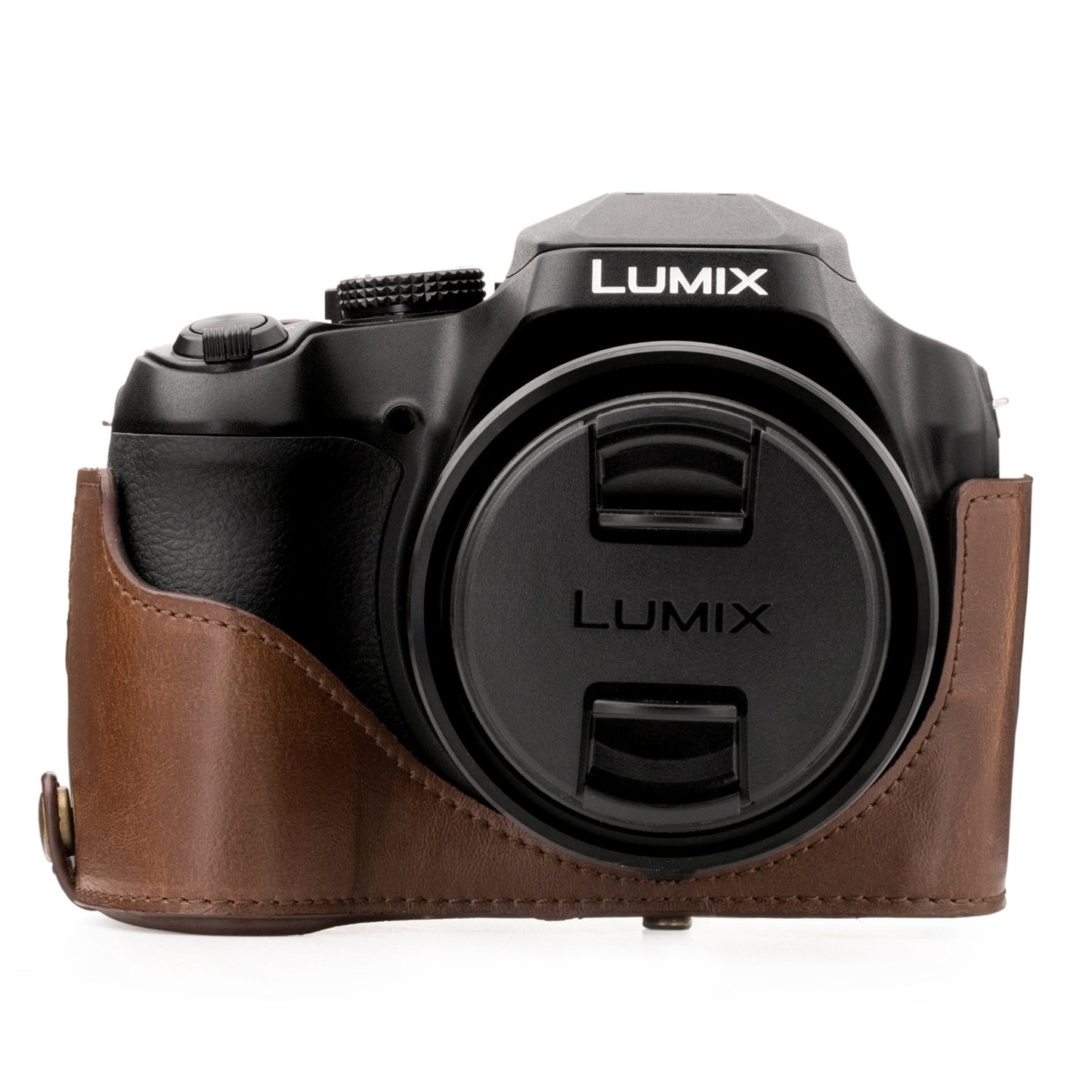 MegaGear Panasonic Lumix DC-FZ80, FZ82 Ever Ready Leather Camera Case and Strap, with Battery Access - Dark Brown - MG1224