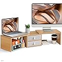 TEAMIX 42 inch Dual Monitor Stand Riser with 2 Drawers- Length and Angle Adjustable 3 Shelf Riser with Storage Desk Organizer Computer Monitor Stand
