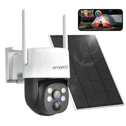 XMARTO 0-Light NIGHT COLOR Solar Wireless Security Camera Outdoor, PTZ Wire-Free Home Surveillance with AI Thermal Detection, Non-stop Solar Power, 0