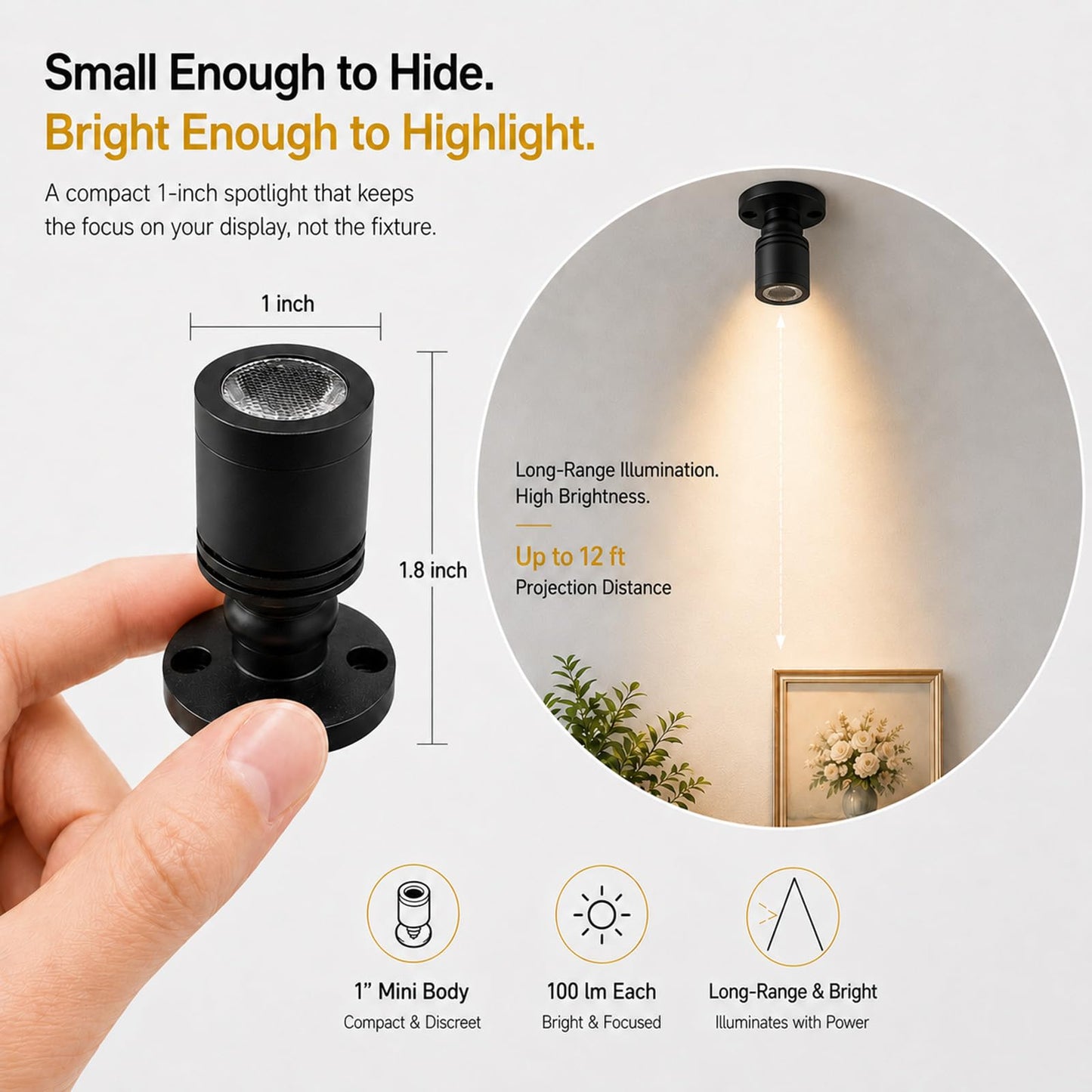 Taysing LED Spot Light Indoor Little Mini Spotlight Accent Lights for Display, Paintings, Pictures, Plants, Jewelry, Shelves, Cabinets, Posters