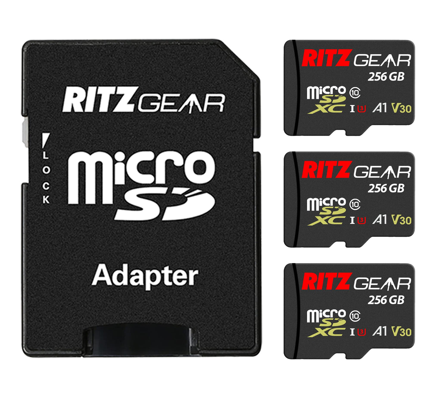 Ritz Gear 256GB Micro SD Card, microSDXC Full HD & 4K UHD, UHS-I, U3, A1, V30, C10-Memory-Card + Adapter & USB-Card-Reader, for Android Smartphones