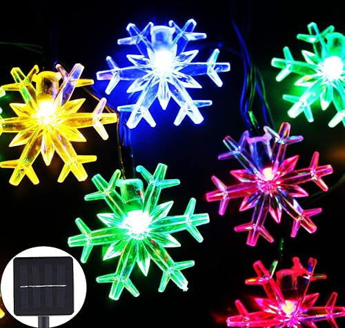Inngree Solar Christmas Lights Outdoor Waterproof Decorations 20 Ft 30 LED Snowflake String Fairy Lights with 8 Lighting Modes for Wedding, Party