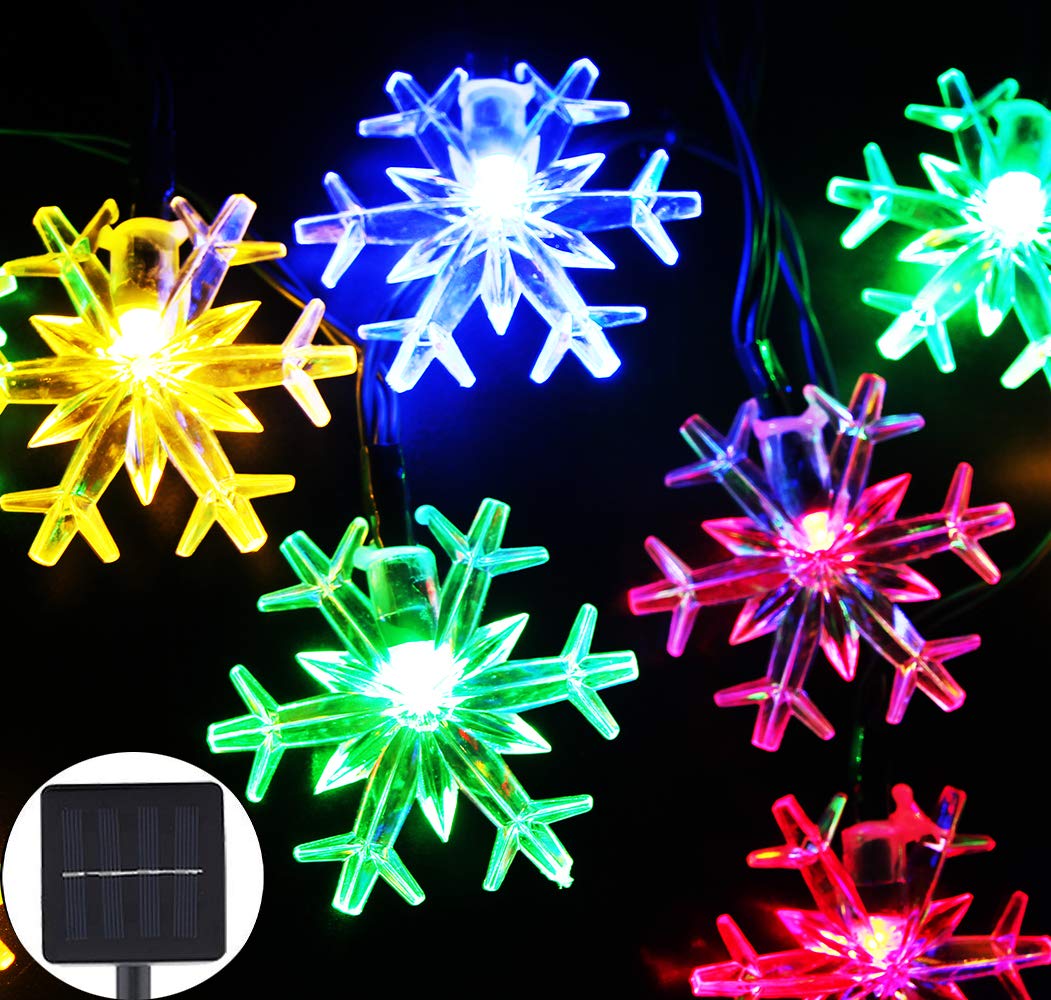 Inngree Solar Christmas Lights Outdoor Waterproof Decorations 20 Ft 30 LED Snowflake String Fairy Lights with 8 Lighting Modes for Wedding, Party