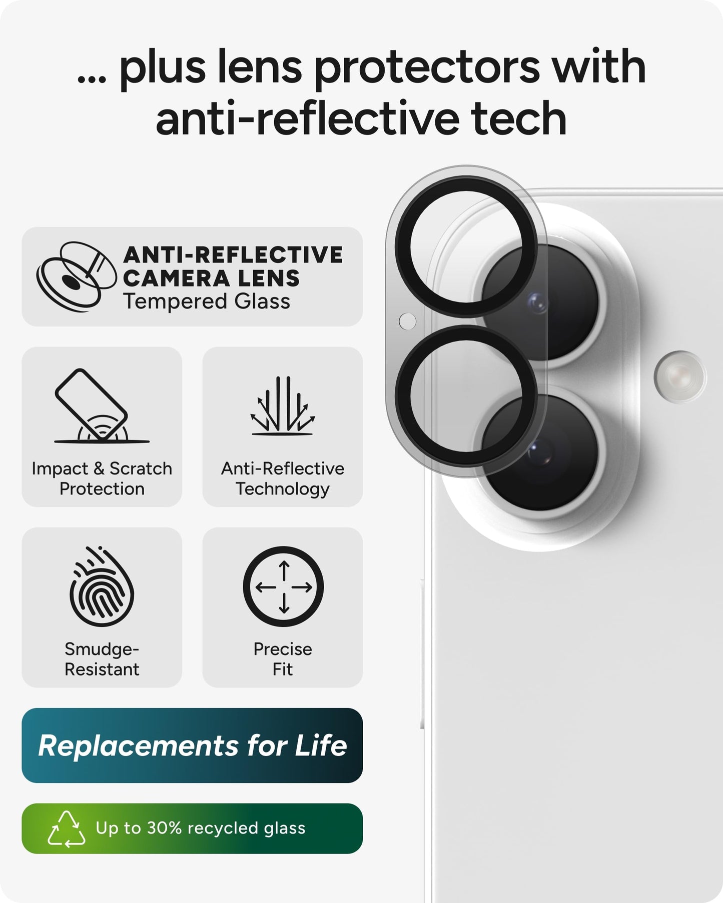 ZAGG Glass+ Screen & Camera Lens Protection for iPhone 17 - Impact & Shatter Protection, Full Coverage Scratch & Smudge-Resistant Tempered Glass