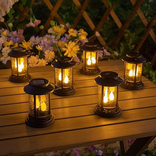 Beautyard 6 Packs Outdoor Solar Candles Lights Flickering Decorative Lantern Stake Lighting for Garden, Backyard, Lawn, Pathway, Patio Accessories