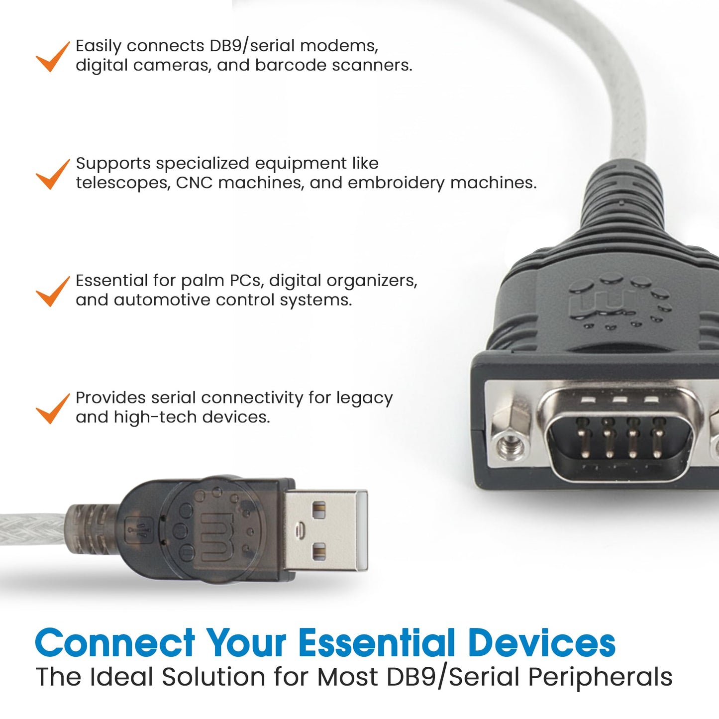 Manhattan USB to Serial Converter Connects One Serial Device to A USB Port (205146)