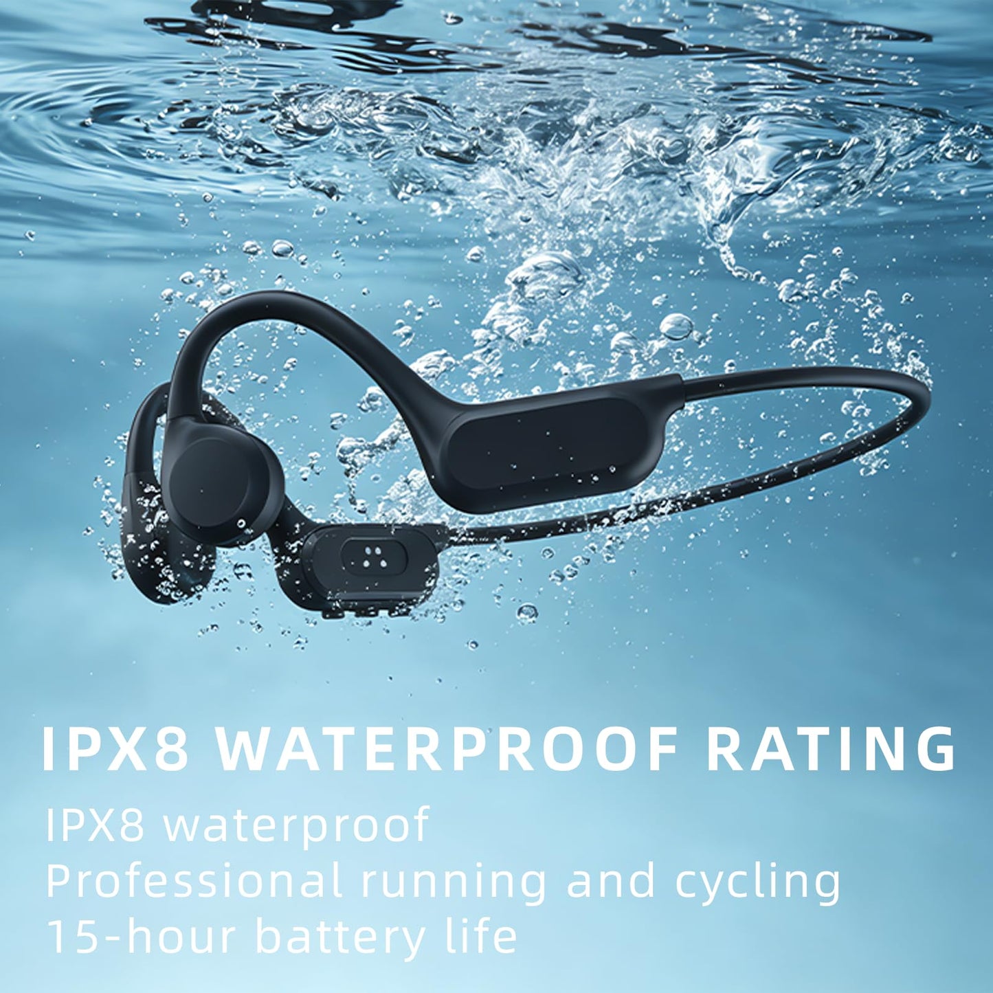 Sports bone conduction headphones, 6.0, wireless open-air headphones, with microphone, battery life up to 15 hours, IP68 waterproof rating, suitable
