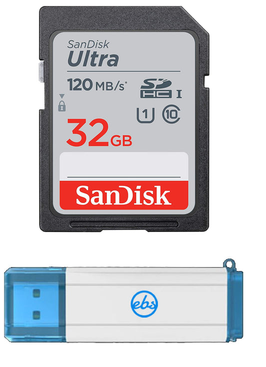 SanDisk 32GB SDHC SD Ultra Memory Card Works with Canon EOS Rebel T7, Rebel T6, 77D Digital Camera Class 10 (SDSDUN4-032G-GN6IN) Bundle with (1)