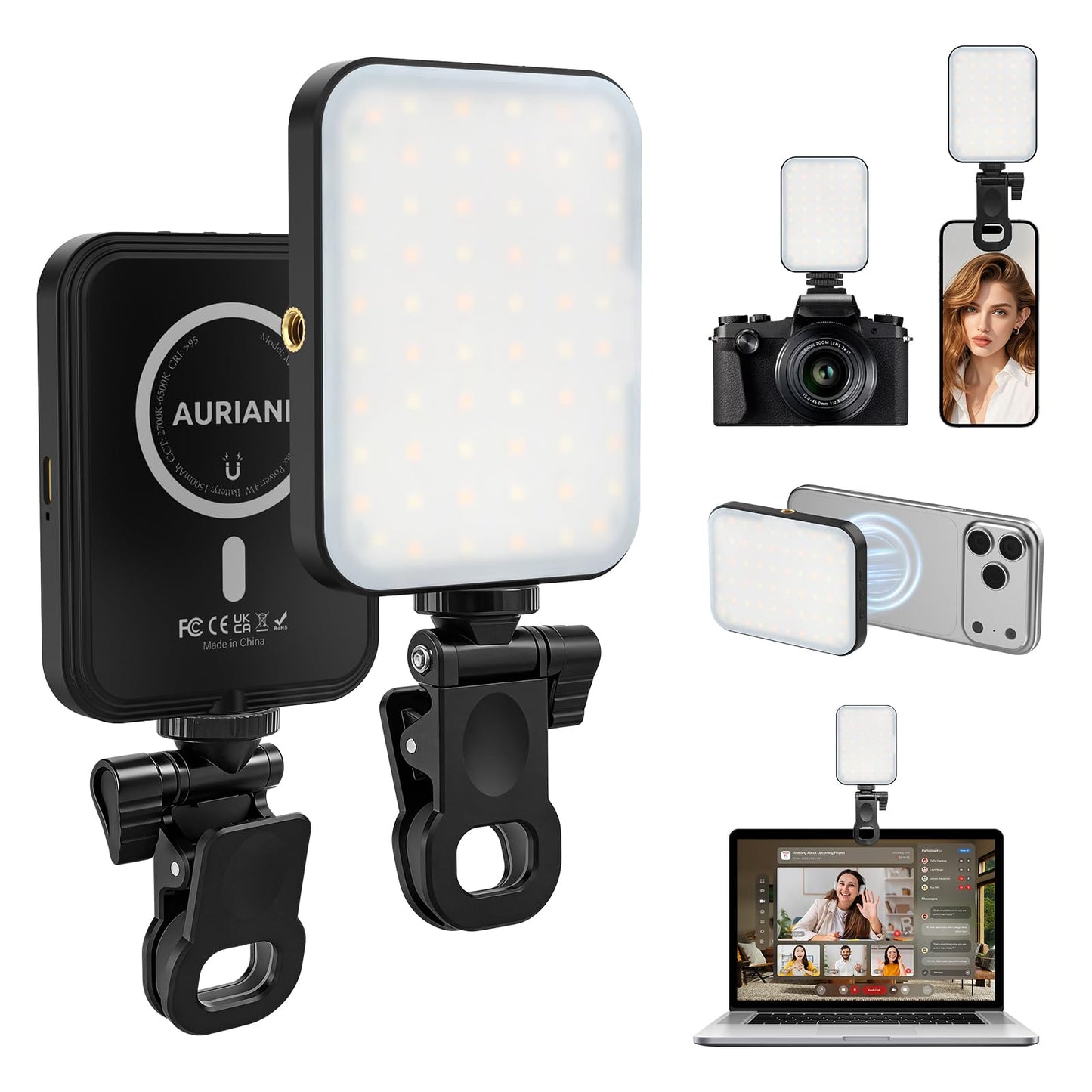 Magnetic Selfie Light for iPhone, Selfies Video Lighting, 6 Lighting Modes, 12 Brightness Levels, Clip, Magnetic or Camera Mount, Ideal for TikTok