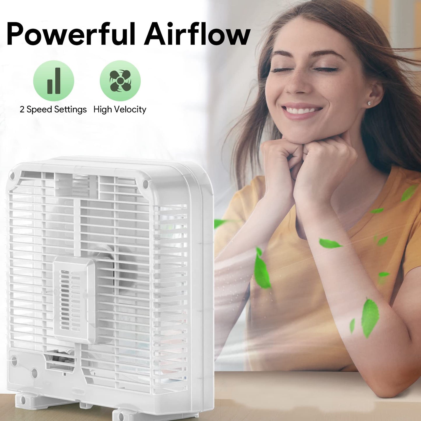 shinic 10" Tabletop Box Fan for Bedroom, 2 Speeds, Quiet Table Fan with Strong Airflow, Energy Efficient Small Box Fan, Portable Kitchen Exhaust Fan