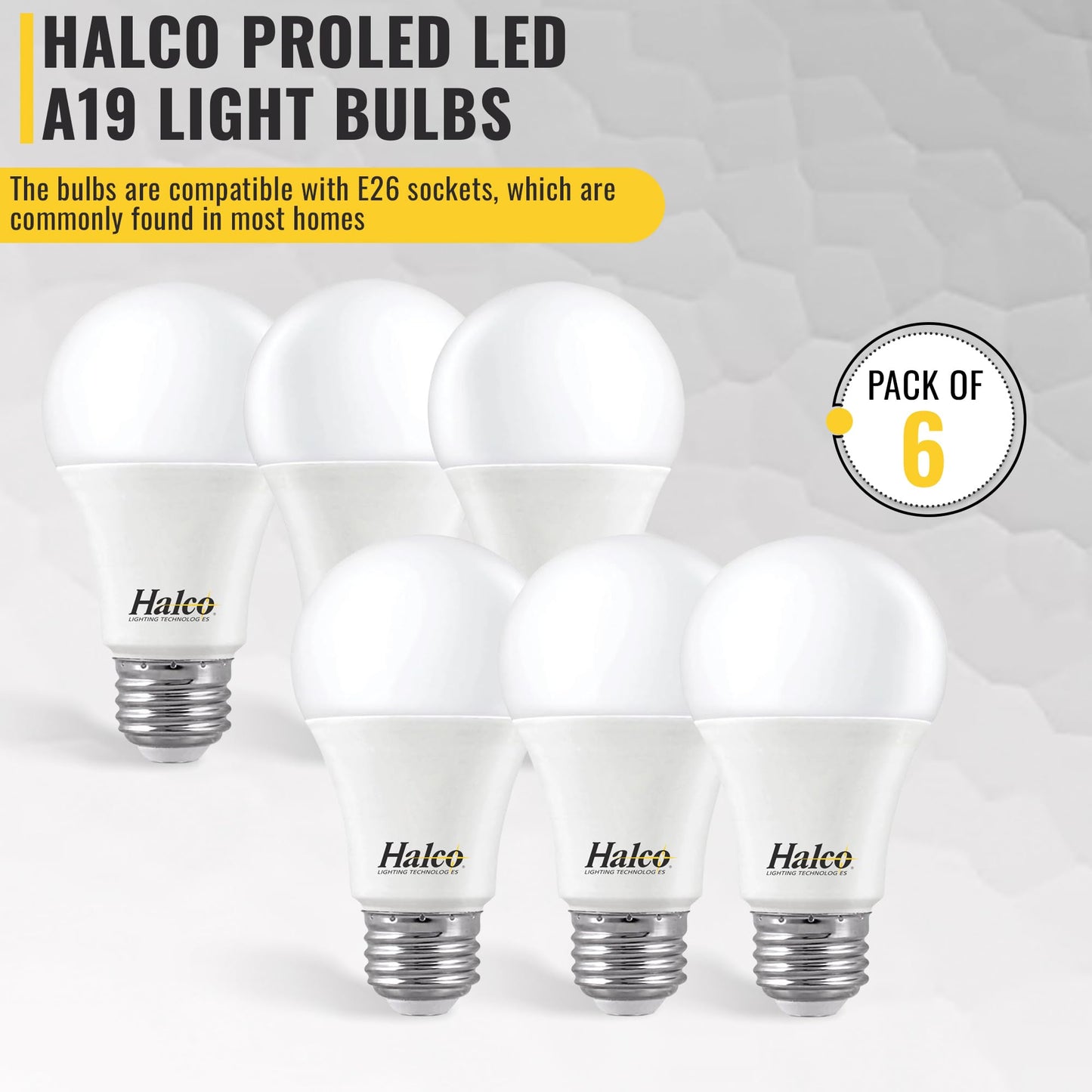 Halco ProLed Led Light Bulbs LED A19 Dimmable, Frosted 120V, 60W Equivalent Efficient 9W, 800 Lumen, 15000 Hours, E26, UL CRI 80 6 Pack (3000k Warm