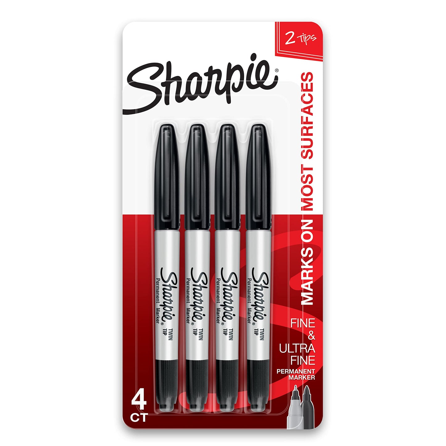 Sharpie Twin Tip Permanent Markers, Fine and Ultra Fine, Black, 4 Count