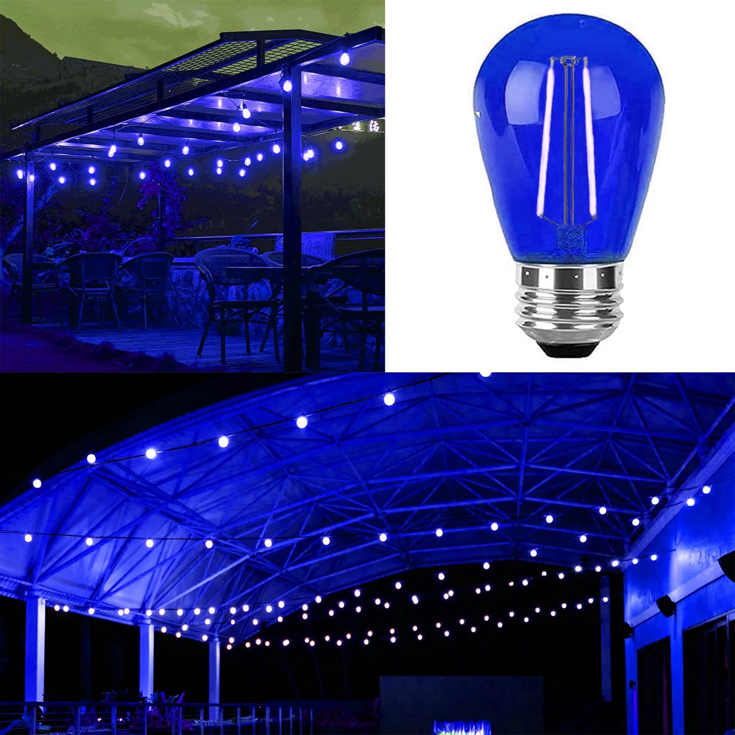 LRSUEYSKIN S14 Blue LED Bulb Replacement LED Light Bulbs 2W Plastic Shatterproof Night Bulb E26 Base S14 String Light Waterproof Vintage Bulb