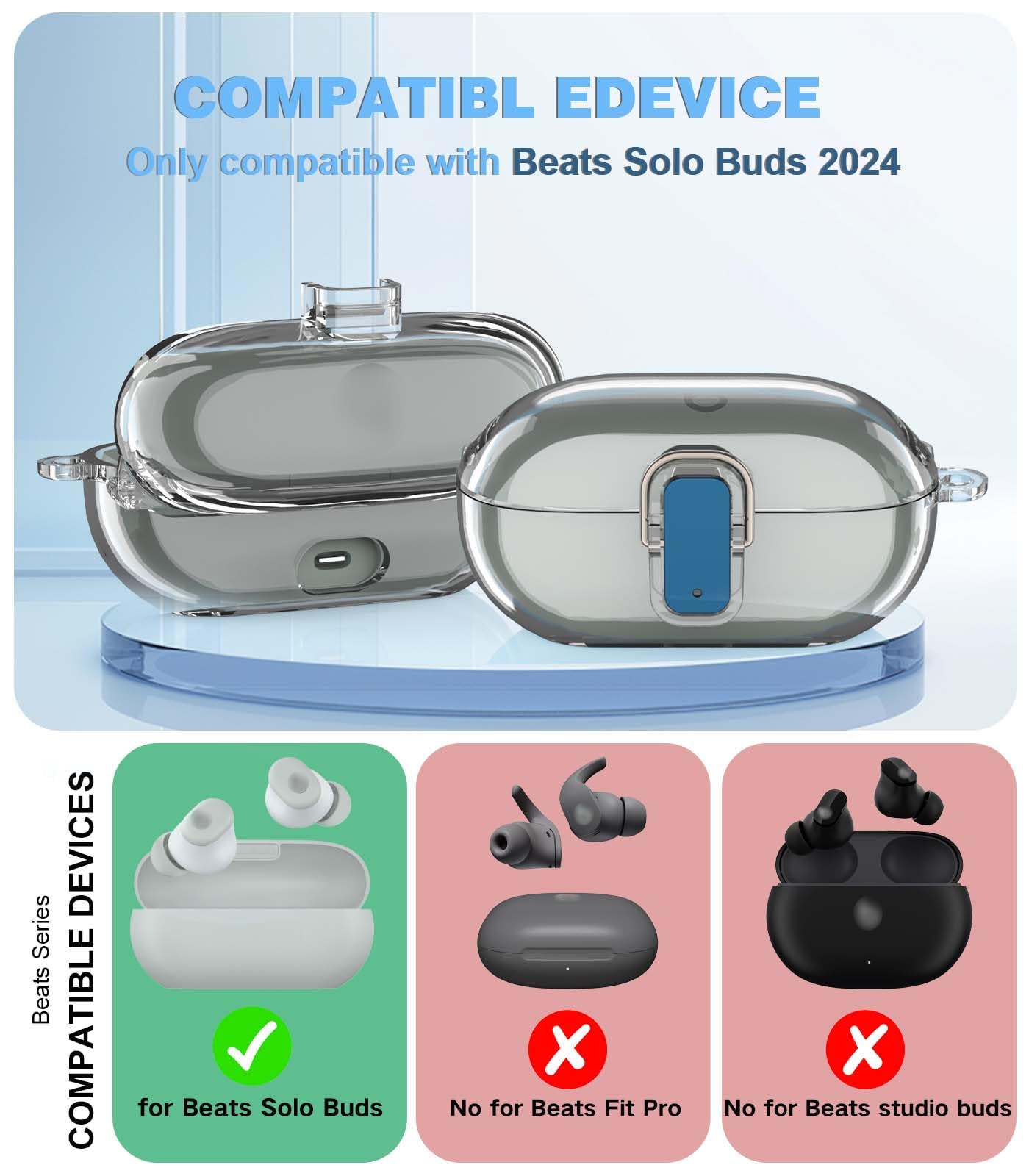 [Upgrade Secure Lock] for Beats Solo Buds 2024 Case Cover with Cleaner Kit, AGENTNANO Clear TPU Shockproof Protective Cover Compatible with Beats Solo