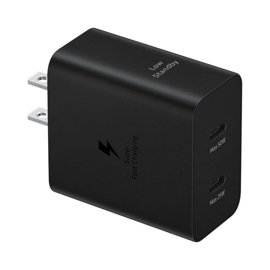 SAMSUNG 50W Duo Power Adapter Wall Charger, 2 Ports, Cable Included, Super Fast Charging 2.0 for Galaxy Phones, Tablets, USB Type C Devices, Low