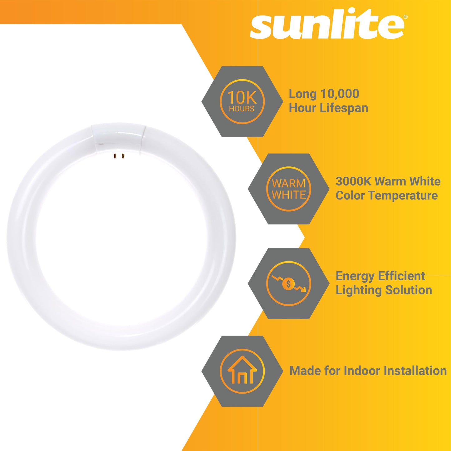 Sunlite FCL30/30K T9 Round Fluorescent Circline Lamp, 30 Watts, 2050 Lumens, 3000K Warm White, RoHS Compliant, G10Q 4-Pin Base, 1 Pack
