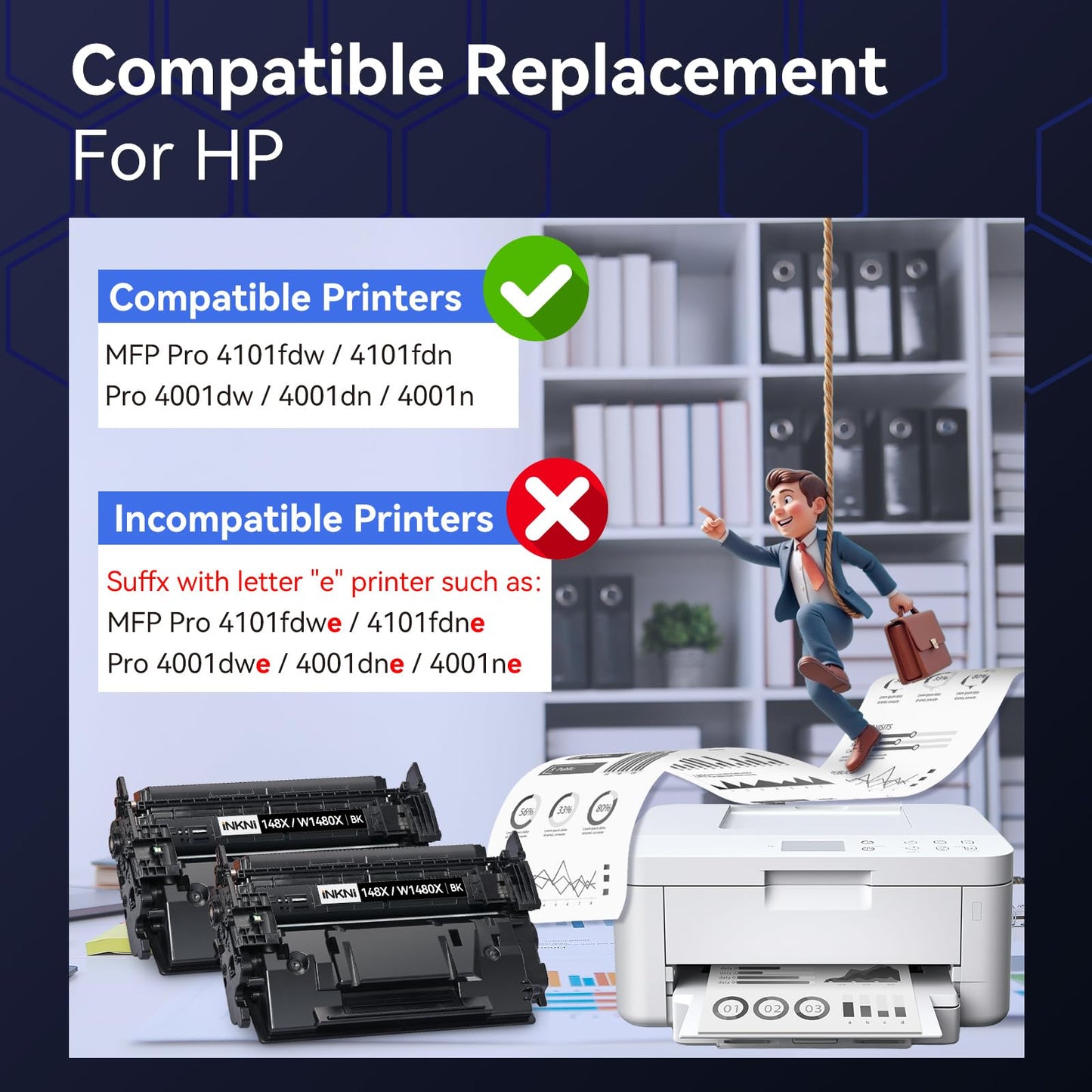 148X Black High Yield Toner Cartridge - with Chip Compatible Replacement for HP 148X 148A W1480X W1480A for HP LaserJet Pro MFP 4101fdw 4001dn 4001n