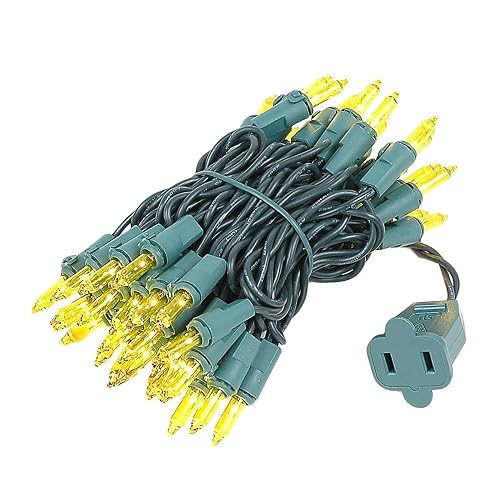 Novelty Lights 11 Feet 50 Bulbs Traditional Incandescent Mini Lights, Yellow on Green Wire with 2.5" Spacing, Commercial Grade and UL Listed