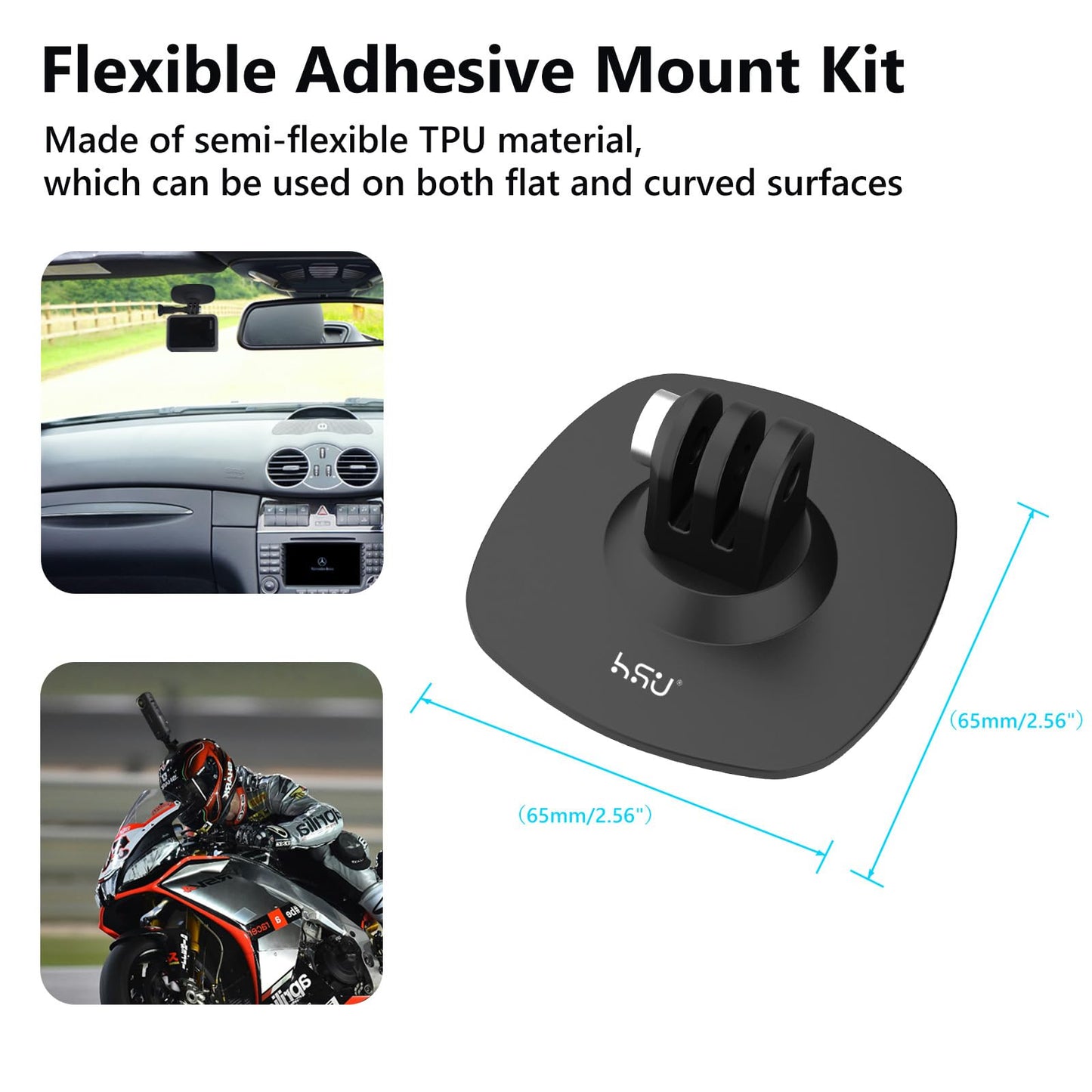 HSU Flexible Adhesive Mount Kit, 3M Helmet Adhesive Sticky Mounts Compatible with Insta360 X4 X3 X2 X One RS, GoPro Hero 12/11/10/9/8/7, GoPro Max
