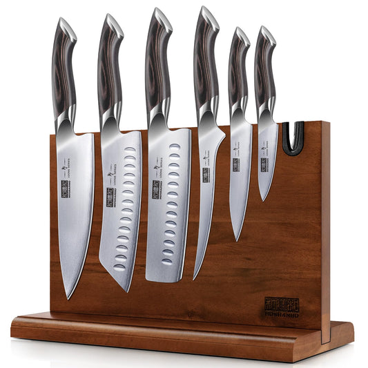 HOSHANHO 7-Pc Kitchen Knife Set – Japanese High Carbon Stainless Steel with Magnetic Block, Ultra-Sharp Chef Knives & Pakkawood Handles
